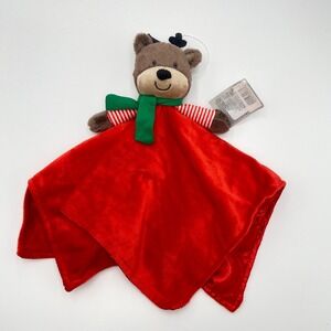 Carters Baby Christmas 12" Plush‎ Bear Lovey Blanket Rattle Red Green Holiday